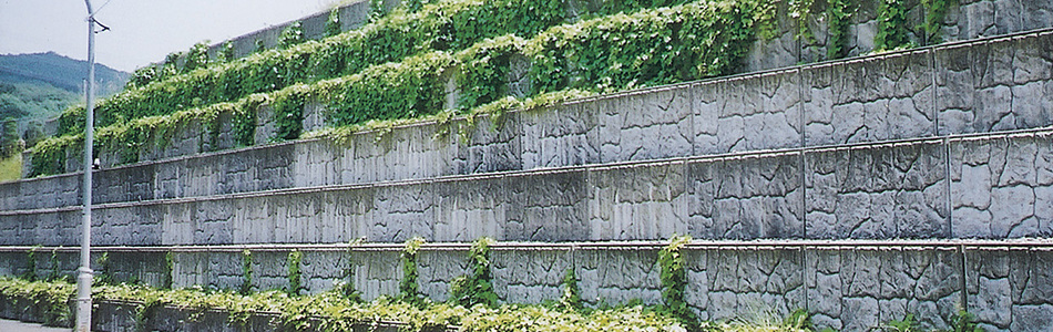 堤防強化しながらも緑化を可能にする箱型擁壁　壁高1.5m*延長103m